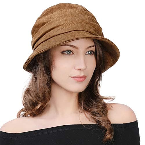 Womens 1920 Vintage Fedora Bowler Cloche Bucket Church Derby Party Hat Fall Winter Floppy Ladies Tan