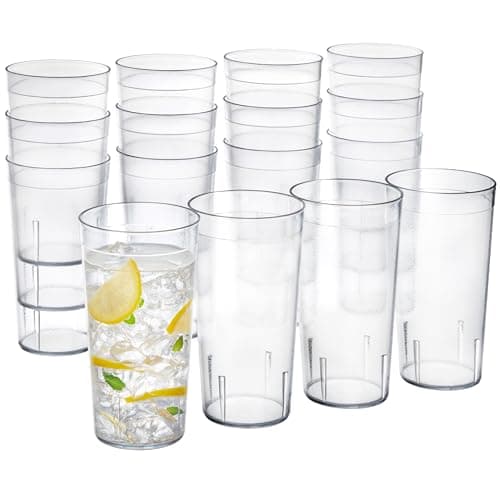 US Acrylic Cafe Plastic Reusable Tumblers (Set of 16) 20-ounce Water Cups in Clear | Value Set of Restaurant Style Drinking Glasses, Stackable, BPA-free, Made in the USA | Top-rack Dishwasher Safe