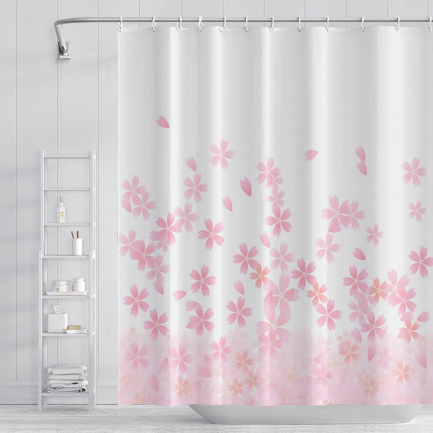 Umpoo Pink Floral Bathroom Shower Curtain Cherry Blossom Dreamy Flowers Petal Shower Curtain with Hooks Polyester Waterproof Fabric Girly Home Decorative Bathtub 72x72 Inch