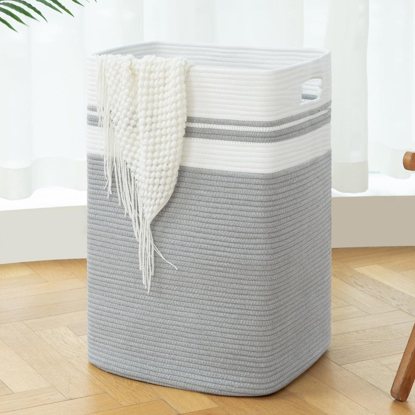 OIAHOMY 91L Laundry Hamper XXXLarge Laundry Basket Collapsible Cotton Rope BasketWoven Storage Basket for BlanketsClothesPillows16x15x24Grey