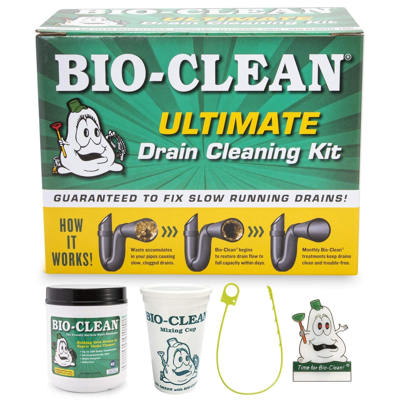 BioClean Ultimate Drain Cleaning Kit Cleans Drains Septic Tanks Grease Traps All Natural and 100 Guaranteed No Caustic Chemicals Removes fats Oil and Grease Completely Cleans Your System