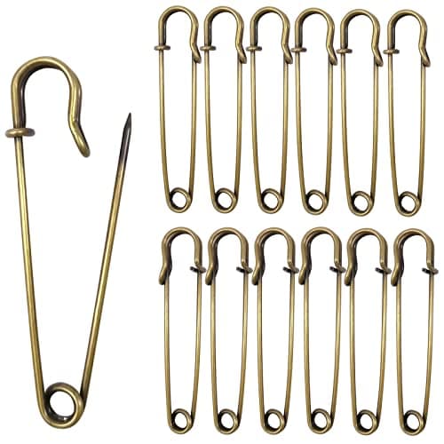 Urmspst Safety Pins Upgraded 3 Large Safety Pin Pack of 30 for Clothes Leather Canvas Blankets Crafts Skirts Kilts Extra Large Safety Pin Heavy Duty Safety Pins Bronze