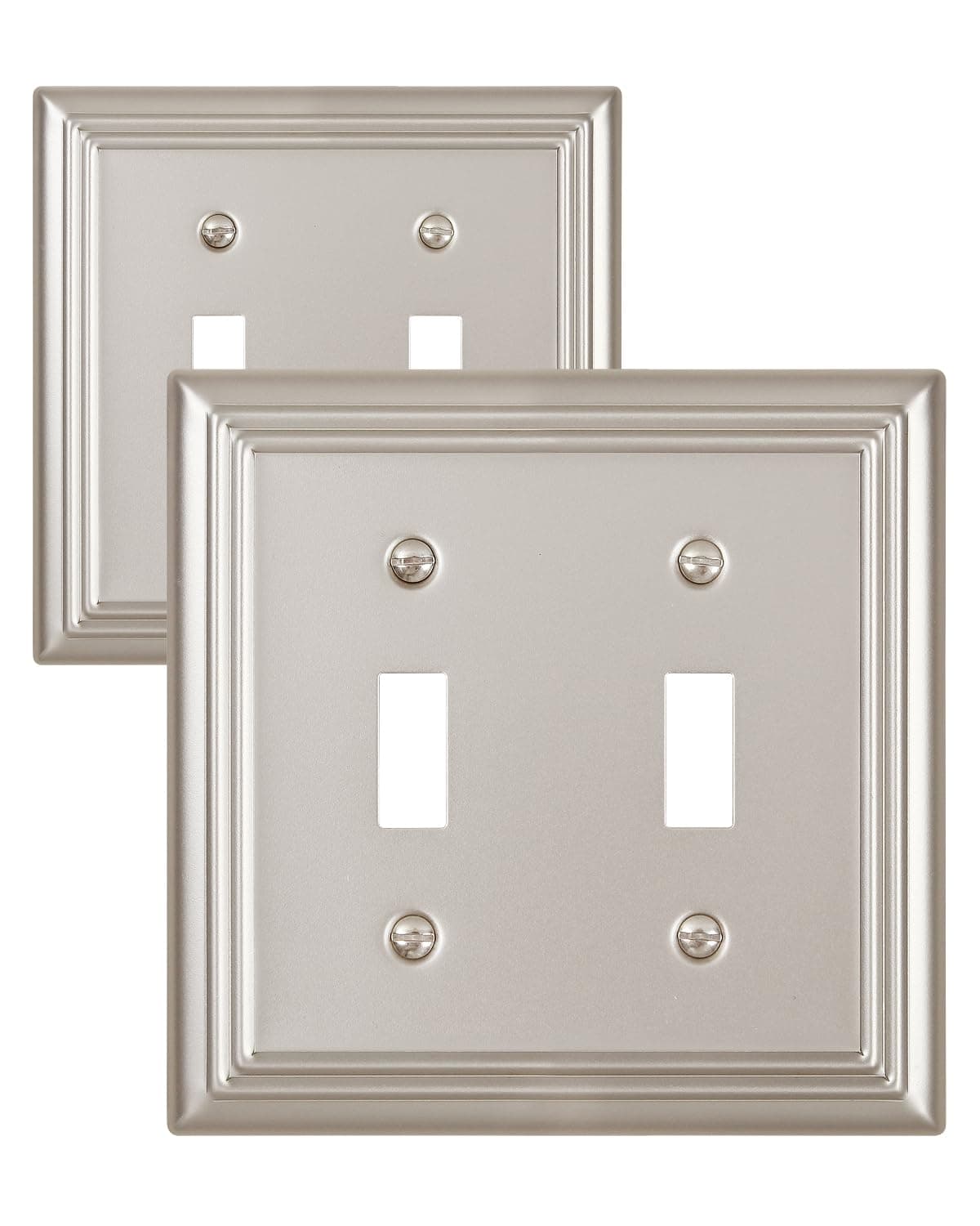 ZILLSEA 2-Pack Double Toggle Wall Plate, Metal Switch Plate Cover, Satin Nickel Light Switch Cover, Midsize, A031 Series