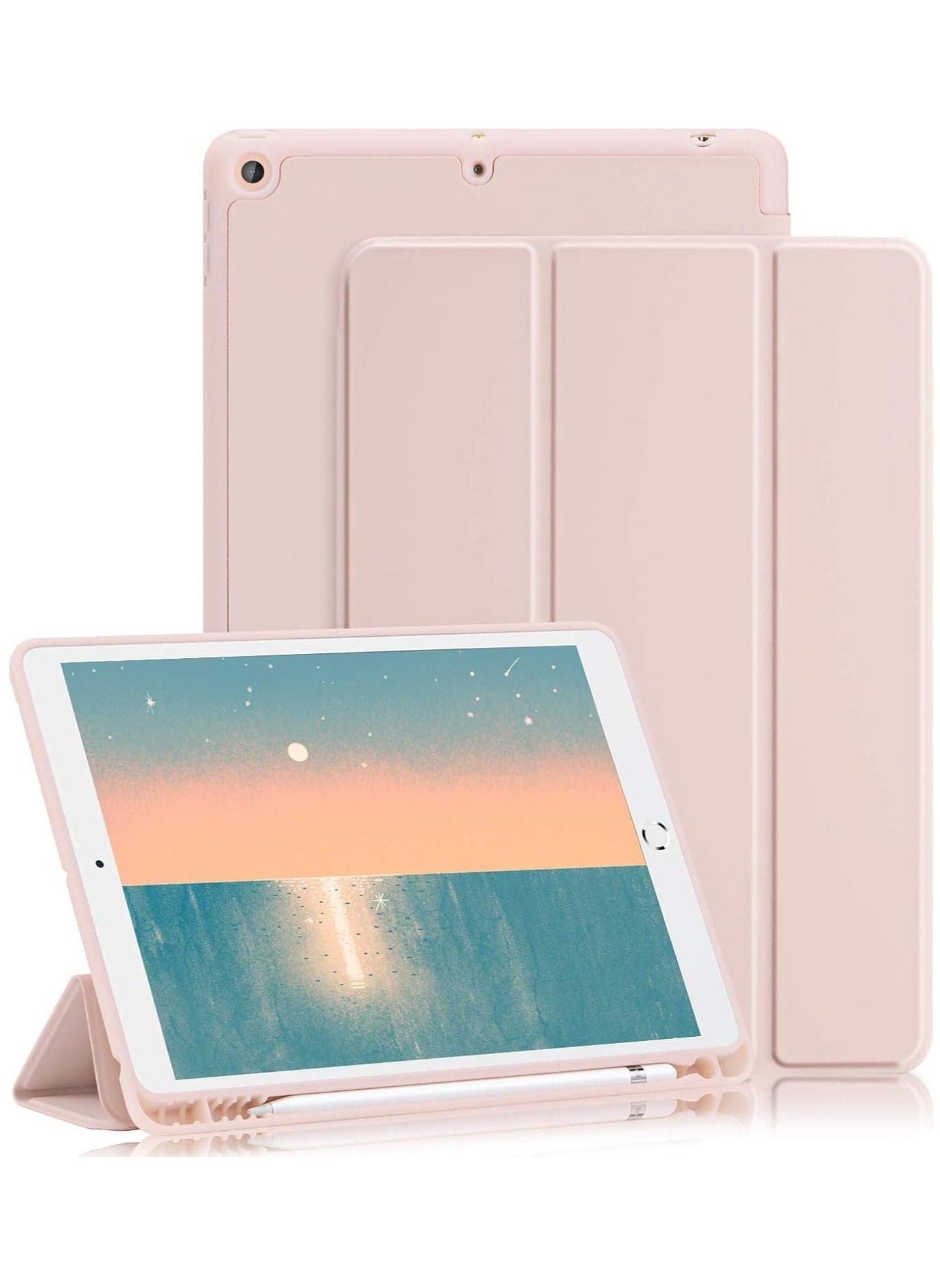 iPad 9th/8th/7th Generation Case (2021/2020/2019) - iPad 10.2-Inch Case with Pencil Holder, Slim Soft TPU Back Smart Magnetic Stand (Light Pink)