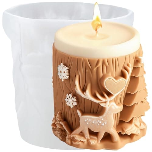 XIAOSHUI Christmas Candle Silicone Mold Christmas Tree Elk Cylinder Candle Molds for Candle Making Resin Casting Aromatherapy Candles Gypsum Polymer Clay Craft Candle Home Decorate