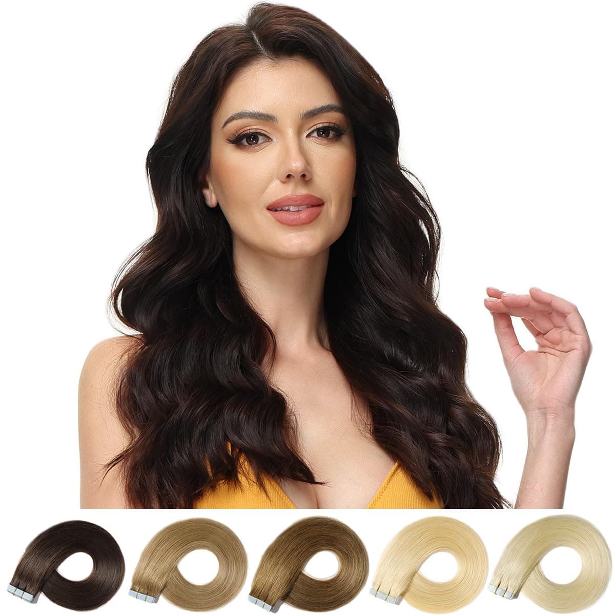 ROSEBUD Tape in Hair Extensions REMY Human Hair Secure Skin Weft Hair Extensions Seamless 50gPack 20Pcs 20 Inch Jet Black Natural