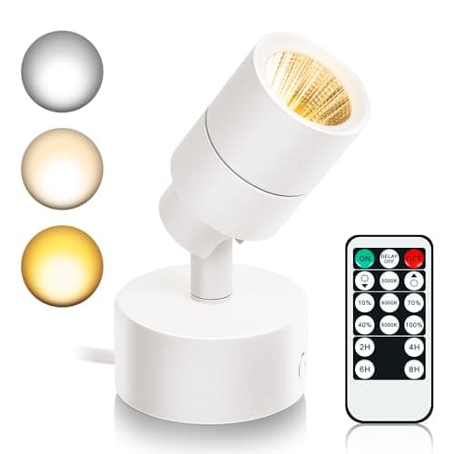 LED Spot Lights Indoor, 5W Uplighting with Remote Control Dimmable & Timer, Uplights Indoor Floor Spotlights with 3 CCT, Accent Lighting Stick on Wall Light for Plants Picture Artwork, White