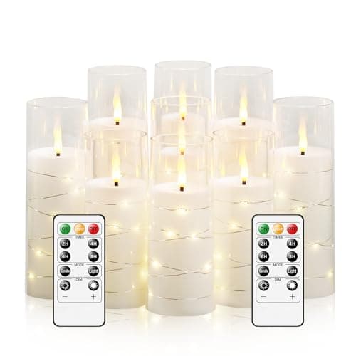 kakoya Flameless LED Candles with Timer 9 Pc Flickering Flameless Candles for Romantic Ambiance and Home Decoration Stable Acrylic Shellwith Embedded Star StringBattery Operated CandlesWhite