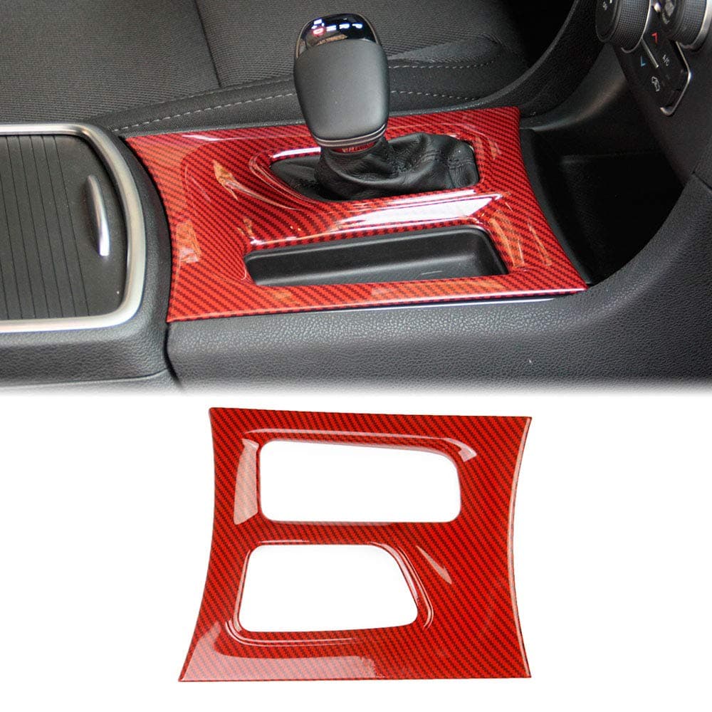 crosselec Carbon Fiber Central Control Gear Shift Panel Trim Fit for Dodge Charger 2015 red