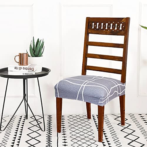 AMAZE ATTIRES Universal Size Dining Chair Seat Cover Set of 6 Seater pcs are Easily Washable Strechable and Comfortable for Dining Room Home Decor Slip Cover (Grey Geometrical)