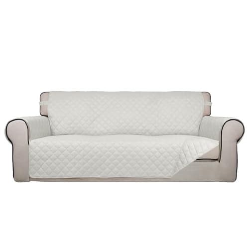 PureFit Reversible Quilted Sofa Cover, Water Resistant Slipcover Furniture Protector, Washable Couch Cover with Non Slip and Elastic Straps for Kids, Dogs, Pets (Sofa, Ivory/Ivory)