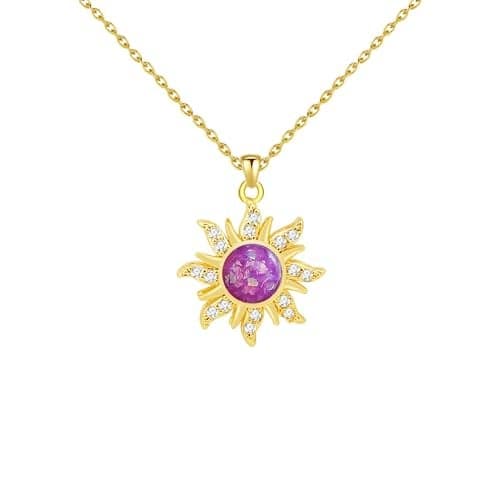 DAYANEY Tangled Purple Sun Necklace, Tangled Costume for Adult Women Girls as Fairy Gold Sun Pendant Necklace, Purple Accessories Jewelry Gifts Outfits Skirt Dress