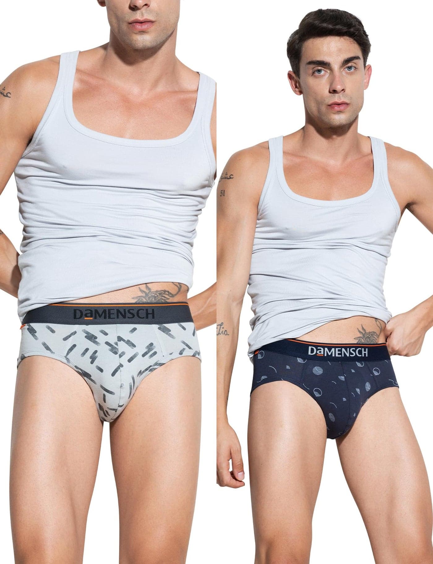DAMENSCH Men's Regular Fit Printed Cotton Briefs Underwear| Combed Cotton, Stretchy Fabric, Anti-Bacterial and Microfibre Waistband Innerwear for Men, Briefs for Men-Blue Buzz,Stroke Gray-XL