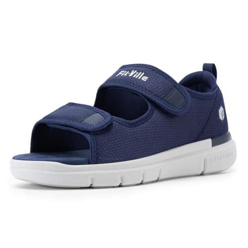 FitVille Diabetic Sandals for Men Wide Width with Arch Support, Men Diabetic Sandals Adjustable (Blue, 11W)