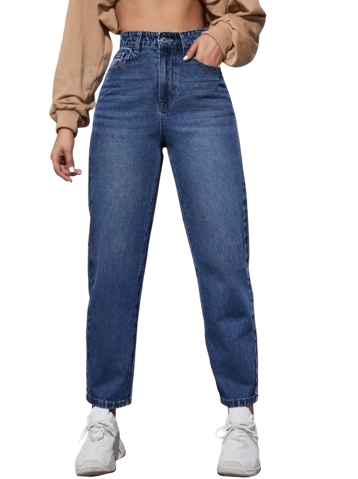 Ben Martin Women Tapered Jeans || Mom Fit Jean's || High Waist Stretchable Jean || Carrot-Fit Jins || Casual Denim Jeans' for Women's || Narrow Bottom Jean's || Relax-Fit Jean,s Dark Blue -30