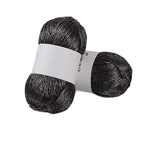 CLISIL Black Metallic Yarn, 764 Yards, Cotton Nylon Blend, Yarn for Crochet, Knitting, 200g, Silver Glitter, DIY Sweater, Scarf, Hat, Wool, 100g/Set