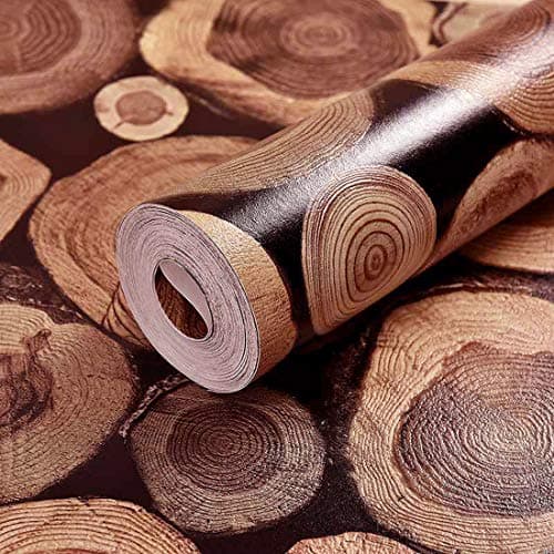 wolpin Wall Stickers Wallpaper for Furniture (45 x 300 cm) Living Room Wood Grain Log Latest Decoration Nature PVC Decal Self-Adhesive, Brown