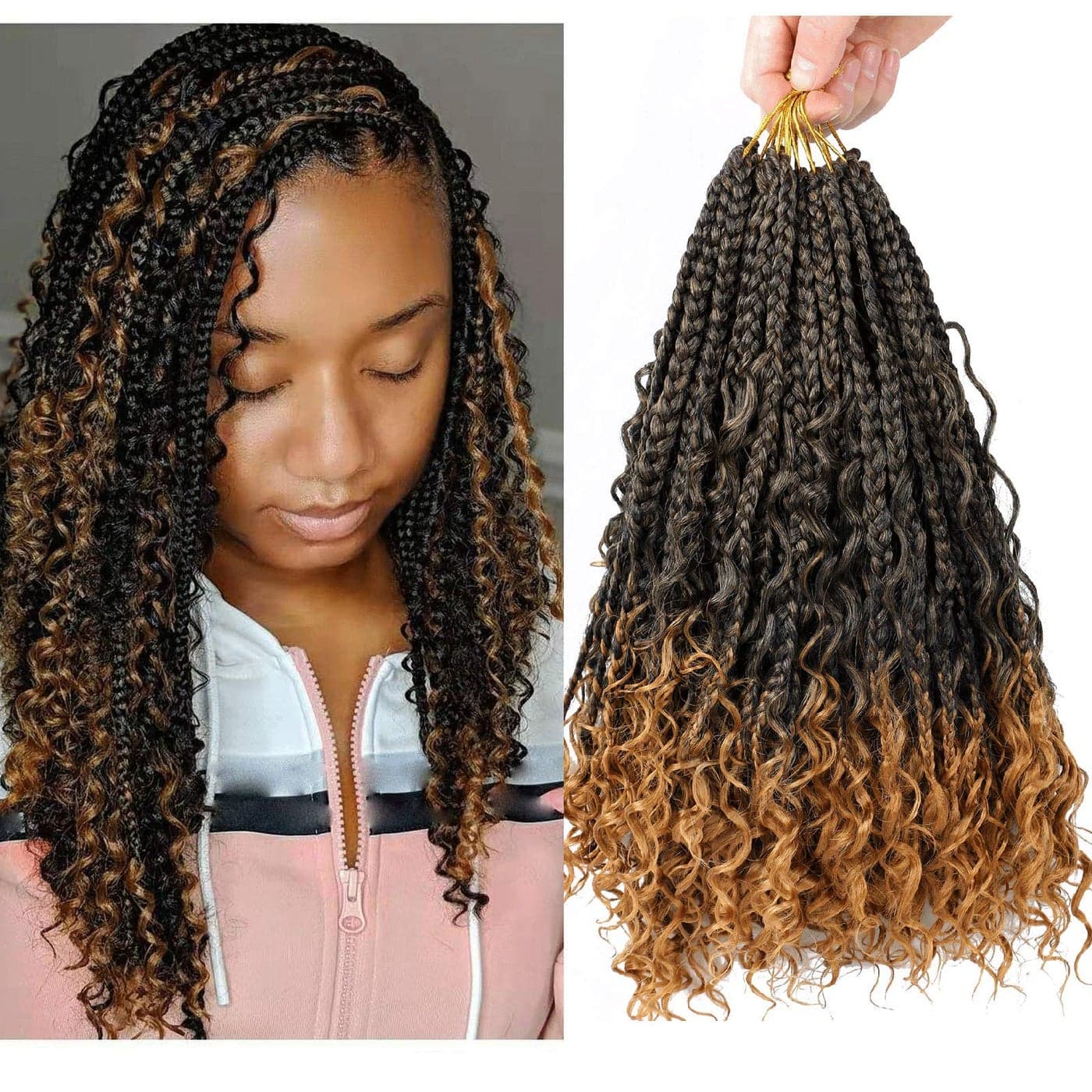 LMZIM 8 packs Crochet Box Braids 8pack Bohomian Box Braids Curly Ends 3X Synthetic Goddess Box Braids Crochet Hair for black women T27