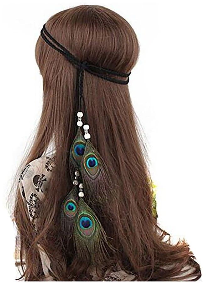 Girls Women Lady Hippie Peacock Feather Headband Headwear Bohemian Tassels Hairband Hair Hoop Handmade Indian Headband Fascinator Hair Bands Headdress Hair Accessories