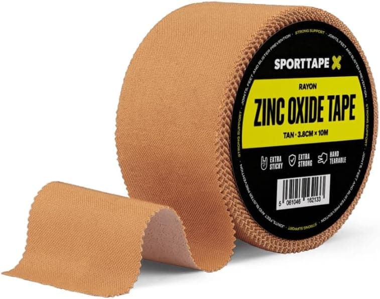 SPORTTAPE Tan Zinc Oxide Tape 38cm x 10m Rigid Rayon Strapping for Blister Prevention Ankle Joint Support Strong Adhesive Athletic Tape for Rugby Football Physio Single Roll