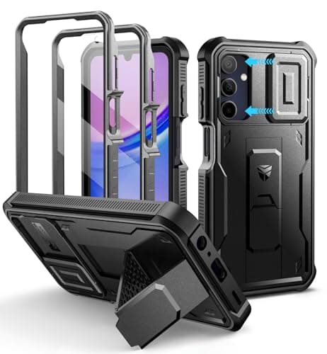 Dexnor for Samsung Galaxy A155G Phone Case 2 Front Frame Bulitin Slide Camera Cover Kickstand Heavy Duty Military Grade Protection Shockproof Case with Screen Protector 65 inch Black