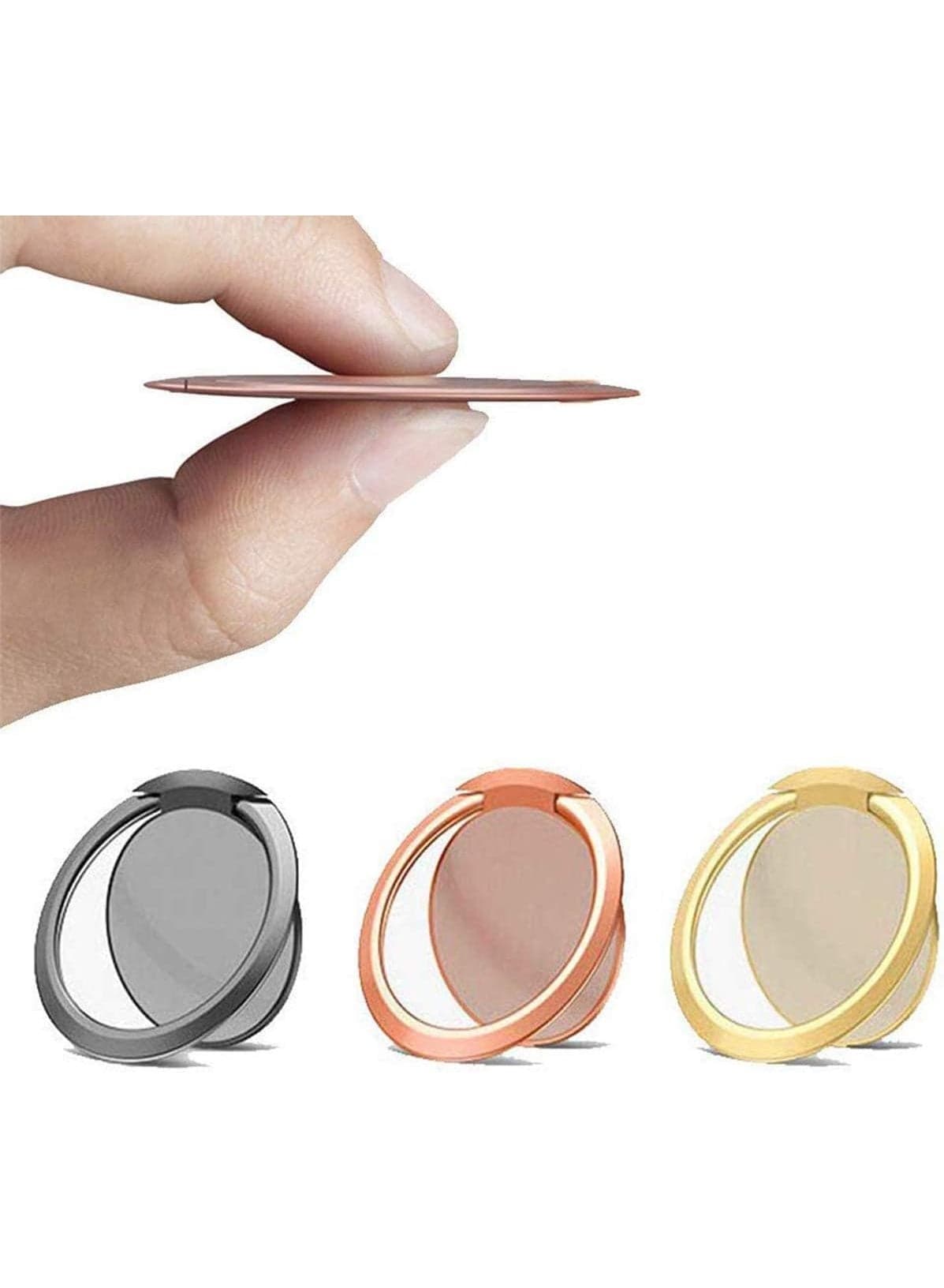 3 Pack Magnetic Phone Ring Holder Grip, Ultra-Thin Slim Phone Stand with Adjustable 360° Rotation, Compatible with Car Mount, Zinc Alloy Phone Ring for Smartphones 4–8 inch