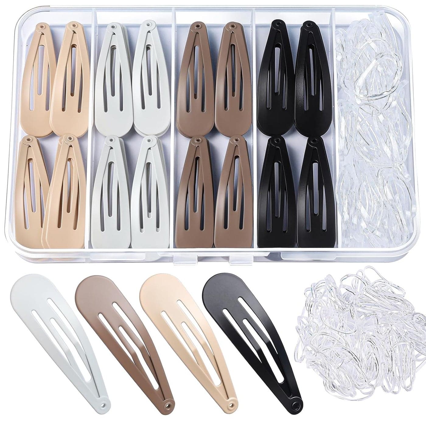 Teenitor 148pcs Snap Hair Clips 48pcs Hair Clips Hair Barrettes and 100pcs Clear Hair Bands Metal Snap hair clips Hair Snap Clips for Women Girls Snap Barrettes for Women 4 Colors