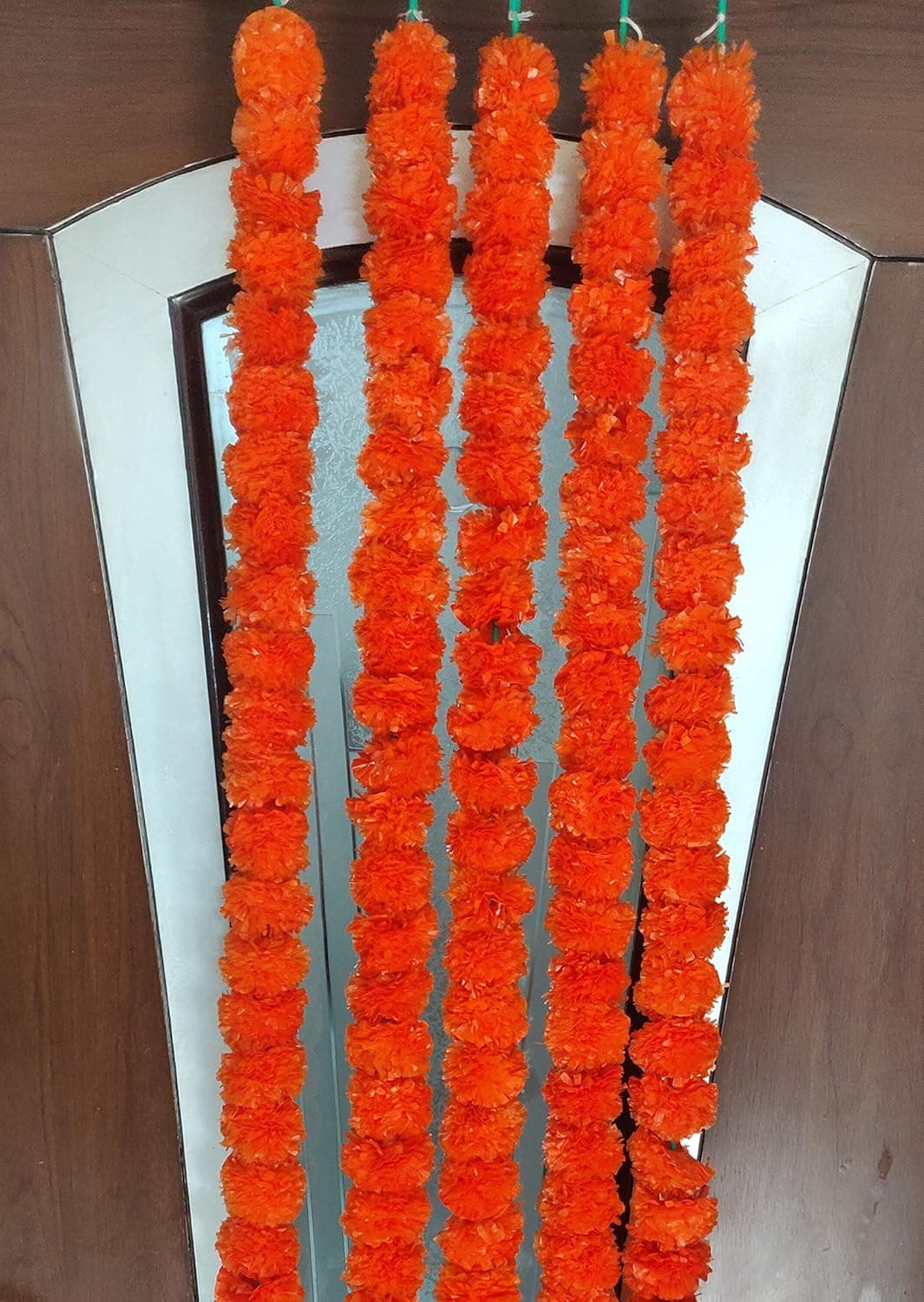 CraftVatika Marigold Fluffy Flower Garlands Toran Bandarwal Set for Main Door Wall Hangings Diwali Decoration Items Home Mandir Puja Decor Pack of 10