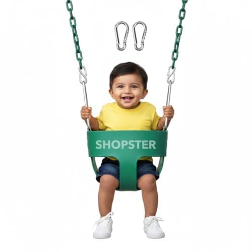 Shopster Flexible Baby/Infant Deluxe High Back Full Bucket Toddler Swing seat with Exclusive Pinch Protection Chain and Carabiners for Easy Installation - Green