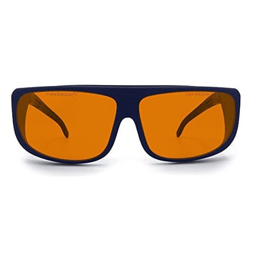 FreeMascot OD 6+ 190nm-490nm Wavelength UV light/Anti Blue Light Blocking Safety Glasses for 405nm, 445nm, 450nm,473nm Laser (Fit-over Frame 5)