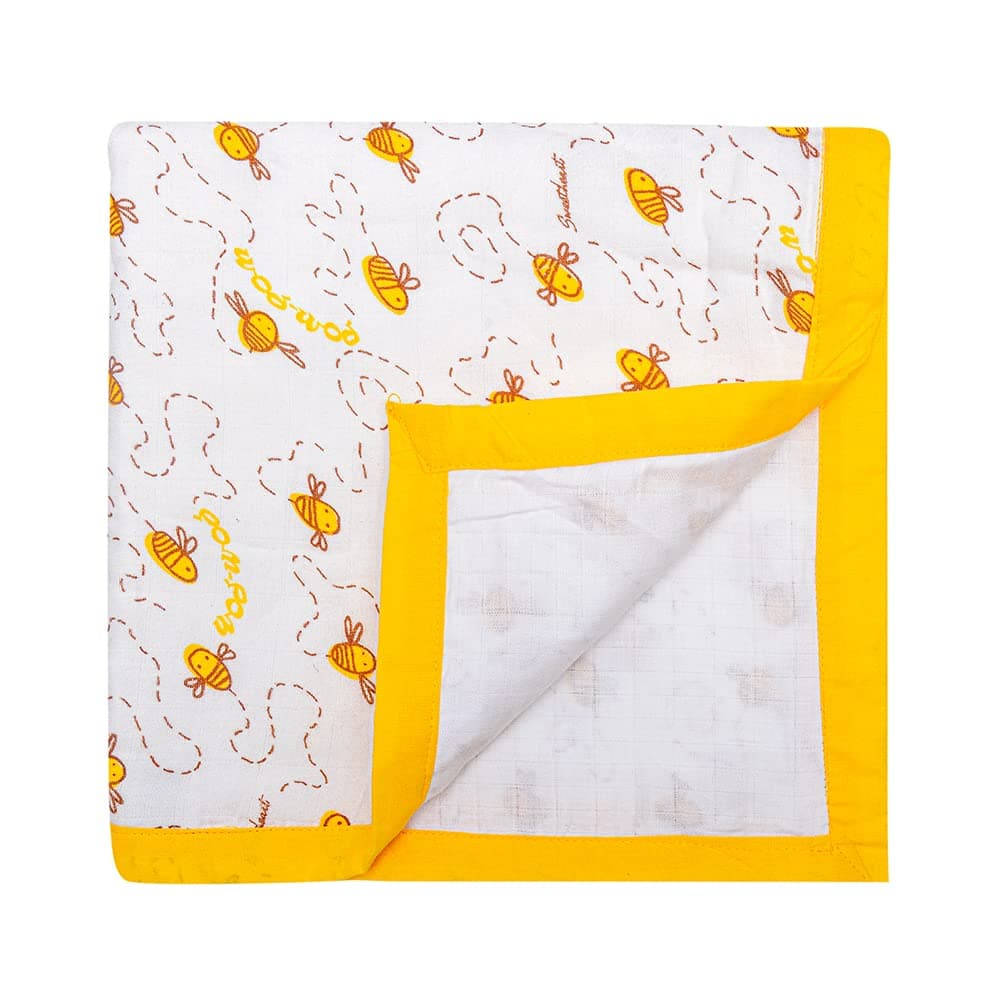 Pom Pom Sweetherats 100 Muslin Cotton 2 Layer Baby BlanketPlaymatSoft Breathable Swaddle Wrap for Nursery Essentials of New Born Baby Boy Girl120 X 120 Cm 012 Months