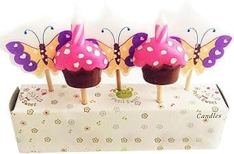 Ornerx Butterfly and Cake Themed Birthday Cake Candles Valentines Day