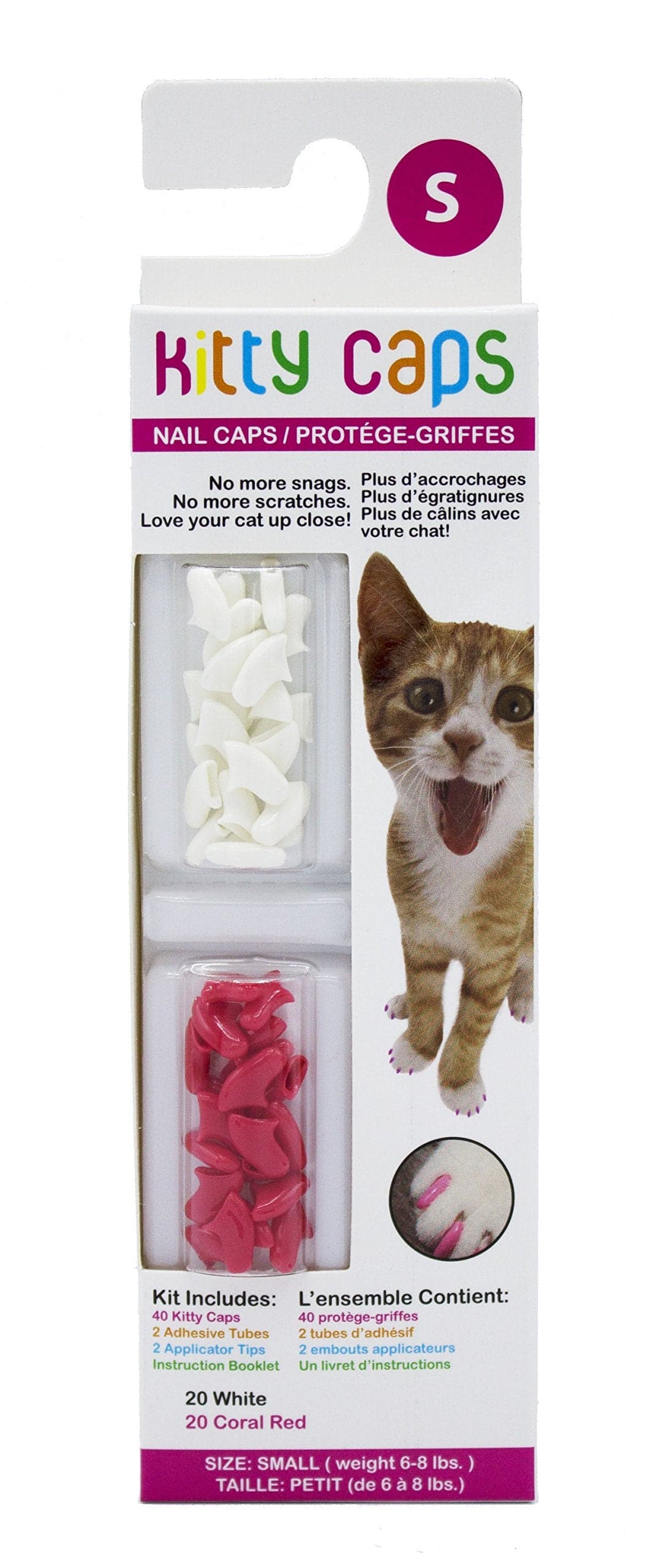 Kitty Caps Nail Caps for Cats Safe Stylish Humane Alternative to Declawing Covers Cat Claws Stops Snags and Scratches Small 68 lbs Pure White Coral Red Pack of 1