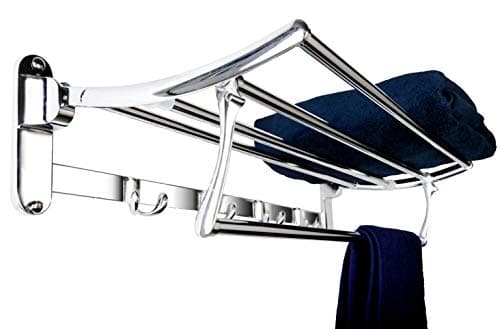 FORTANE Platinum Stainless Steel Wall Mounted Folding Towel Rack for Bathroom | Towel Stand | Towel Hanger | Towel Shelf with Swivel Bar with Chrome Finish (18 inch)