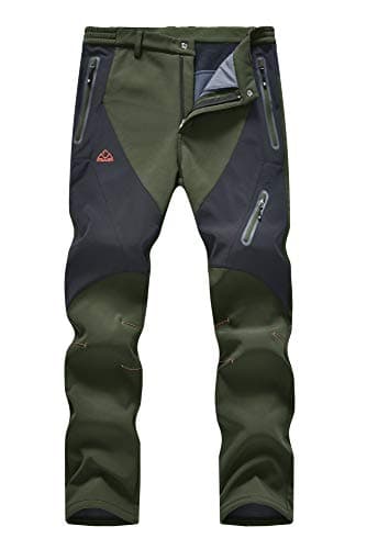 YSENTO Men's Fleece Lined Ski Snow Pants Winter Waterproof Softshell Insulated Hiking Cargo Pants Green Size 32
