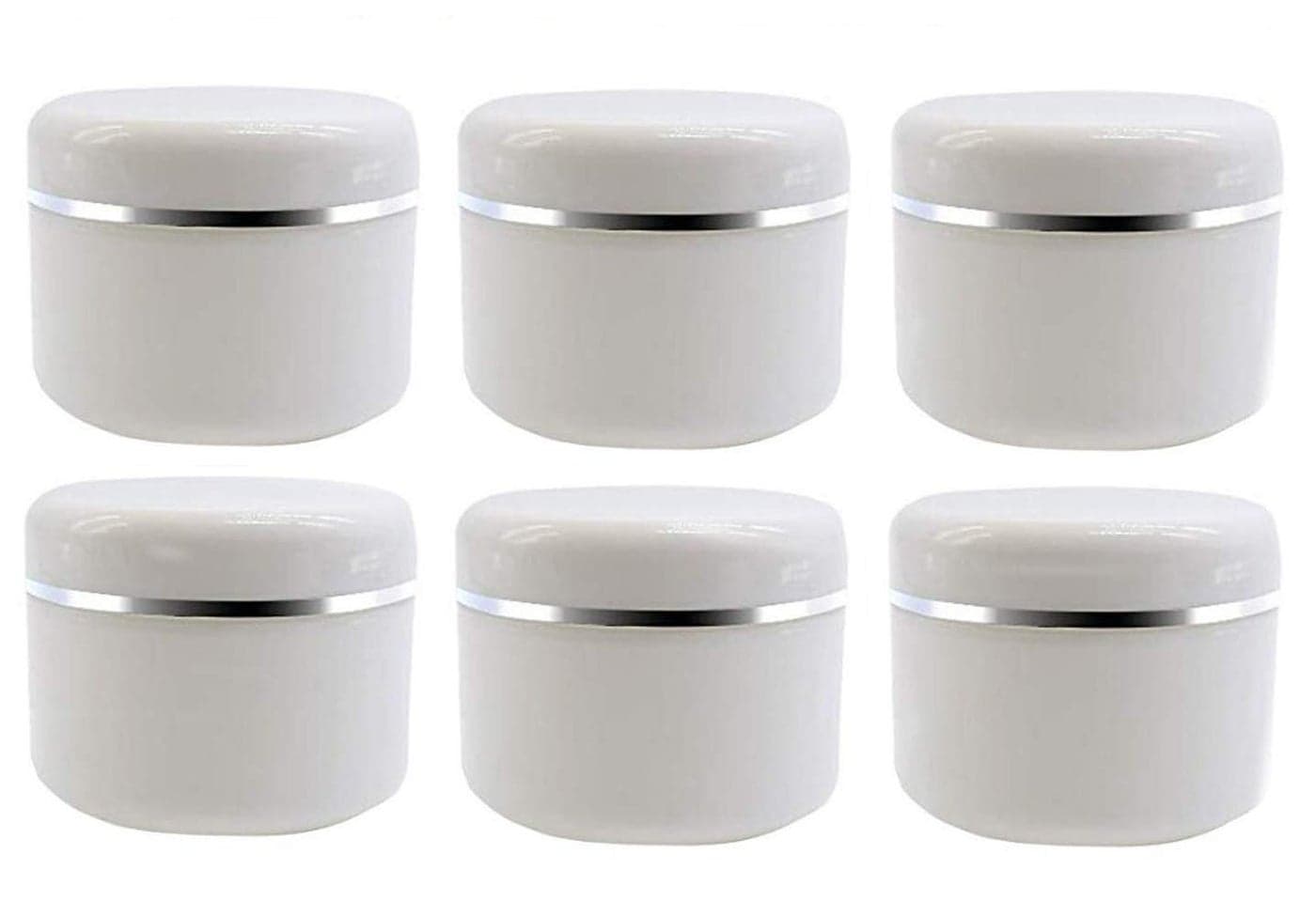 ericotry 50ml 1.67oz White Silver Edge Empty Refillable Cosmetic Plastic Jars with Dome Lid Make Up Face Cream Lip Balm Lotion Storage Container Travel Case Bottle Pot Pack of 6