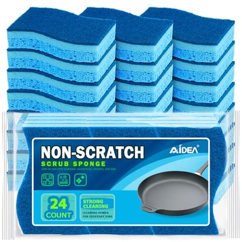 AIDEA Sponges Kitchen, Non-Scratch Scrub Sponge, 24Count, Sponges for Non-Stick Cookware, Kitchen Sponge for Dishes, Cleans Fast Without Scratching, Cleaning Power for Kitchen, Bathroom, Household