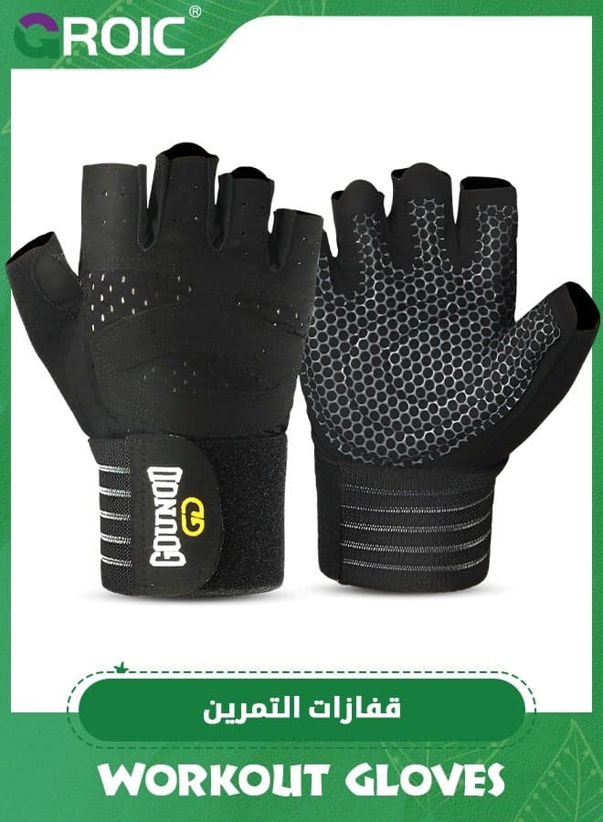 Weightlifting Gloves for Gym Men & Women with Wrist Wrap Support, Full Palm Protection and Ventilation, Ideal for Training, Fitness, Hanging and Pull-Ups in The Gym