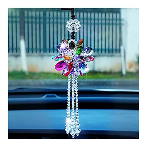 Car Rear View Mirror Pendant, Bling Crystal Hanging Ornament, Fashion Car Accessories, Auto Rear View Mirror Hanging Decoration, Lucky Crystal Flower Interior Home Decoration (Multicolour)