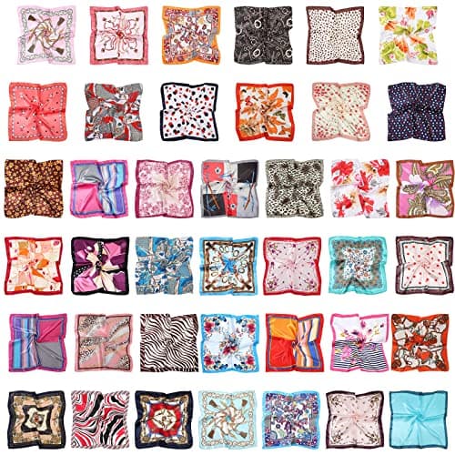 Handepo 40 Pieces Women Head Scarf Satin Square Silk Feeling Mixed Color Hair Neck Head Scarf Set, 19.69 Inch(Classic Style)