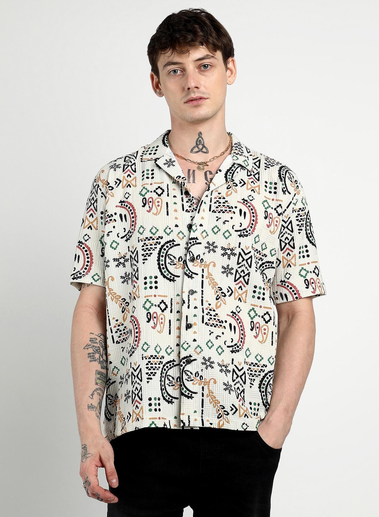 Men's Off-White Oversized Bohemian Shirt