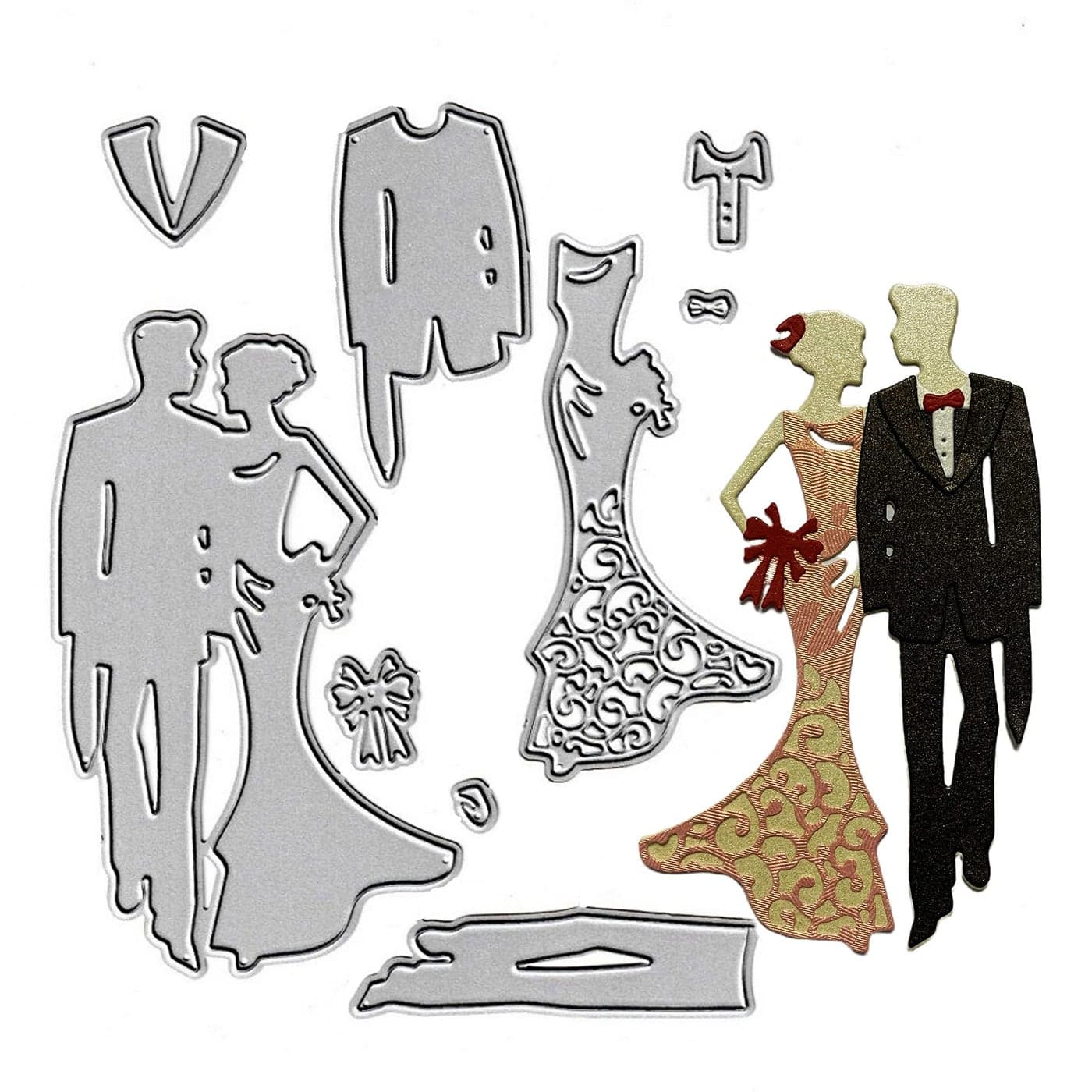 Bride Groom Cutting Dies Wedding Ceremonial Dress Die Cuts Metal Embossing Stencils Template Mould for Card Scrapbooking and DIY Craft Album Paper Card Decor