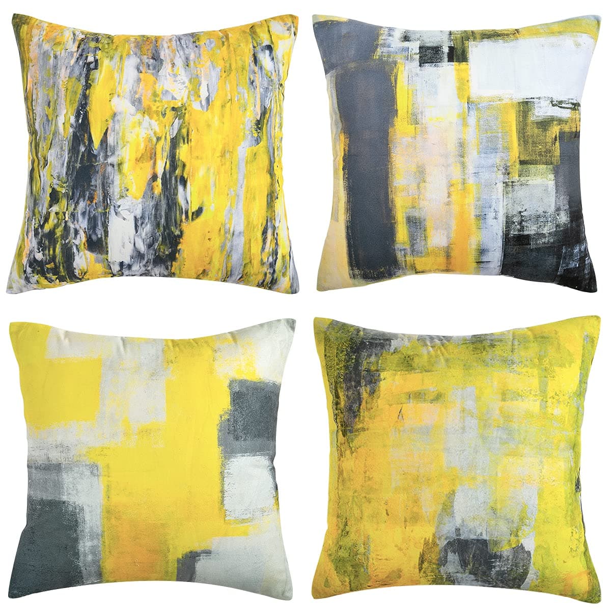 Wosendy Throw Pillow Covers Yellow Throw Pillows Accent Pillow Covers Paint Set of 4 Cushion Case Yellow and Grey Decorative Yellow Pillows for Couch Sofa Living Room Bedroom 18 X 18 Inch