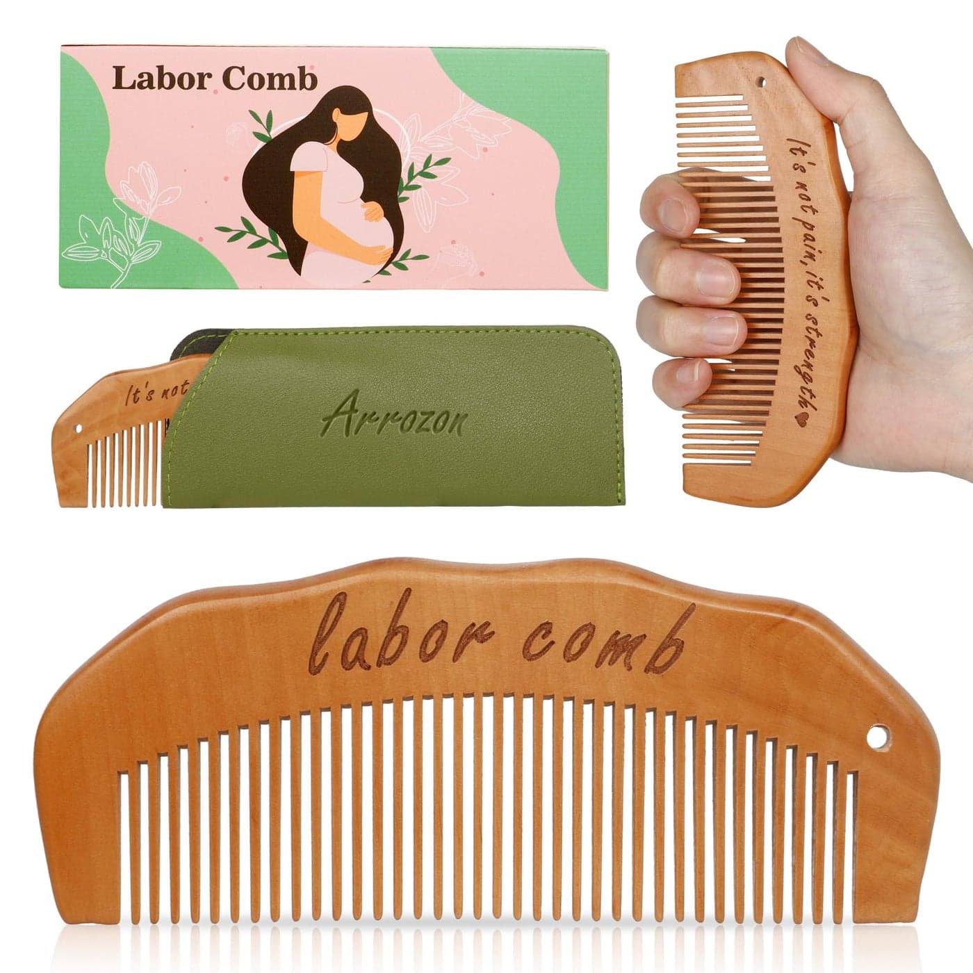 Arrozon Birth Comb for Women Labor Wooden Labor comb Natural Labor and Delivery Essentials Birthing Combs Hospital Bag Must Haves for Pregnant Women Wood Comb Labor Gifts for Moms