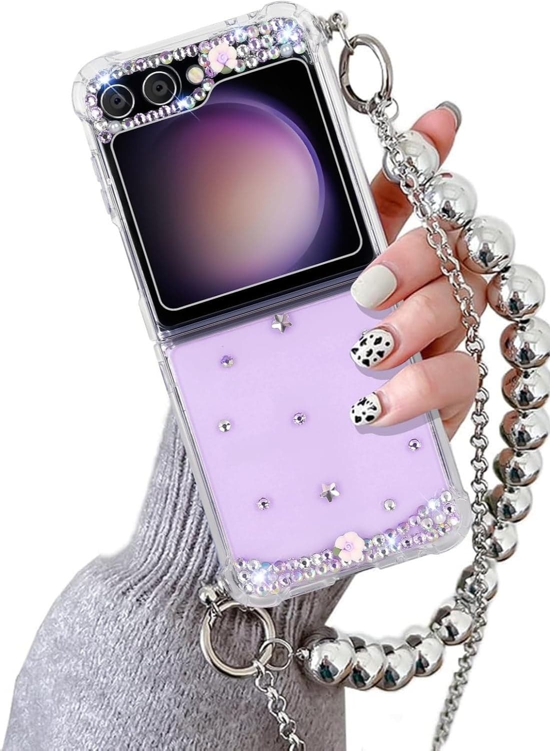 Samsung Galaxy Z Flip 6 5G Phone Case with Crossbody Chain Strap Bracelet Cute 3D Handmade Glitter Crystal Diamond Glitter Glitter Hard PC Phone Case