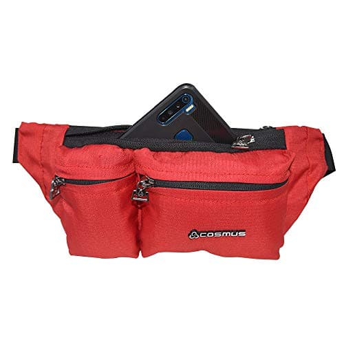Cosmus Midriff Waist Pouch Bag/Fanny Pack with Multiple Pockets and Sanitizer Bottle Hook - Red