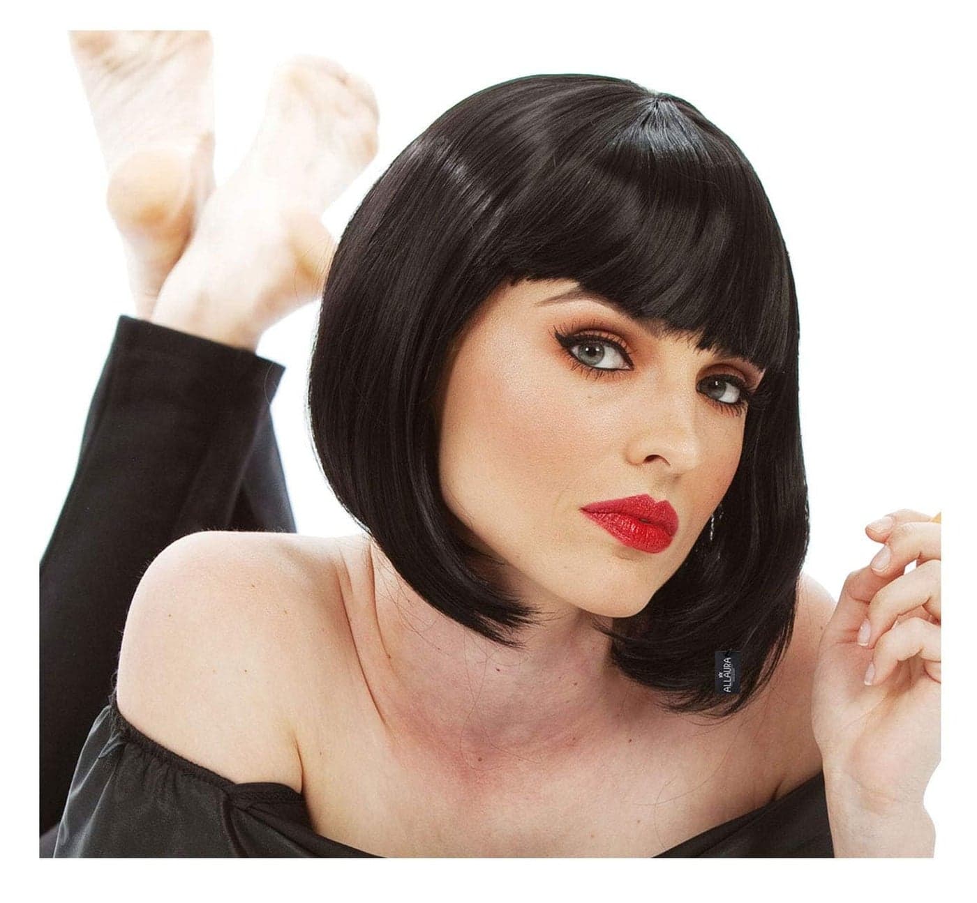 ALLAURA Compatible with Mia Wallace Wig Black Flapper Bob Wig with Bangs for Women 1920s Flapper Girl Costume Uma Thrman Look Pulp Fction Cosplay Vintage Party Halloween Retro Movie Style