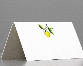 Nancy Nikko Place Cards with Lemon on Branch for Weddings Showers and Dinner Parties Table Tent Style Scored for Easy Folding Available in Pkgs of 50