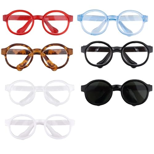 7pcs Doll Eye Glasses Set Cute Plastic Doll Dress up Sunglasses Eyeglasses Mini Toy Costume Stuff Accessories for Figures Collectors Display Decoration 7 Colors