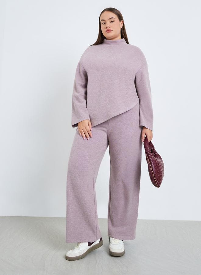 Plus Size Asymmetrical Knit Top and Pants Co-Ords
